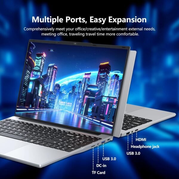 Ordinateur portable 15,6 pouces, 16 Go RAM SSD 512 Go processeur N5095 carte graphique UHD, PC Portable Full HD 1920 x 1080, avec WiFi 5/USB 3.0/pavé numérique/clavier rétroéclairé/Touch ID Laptop – Image 4