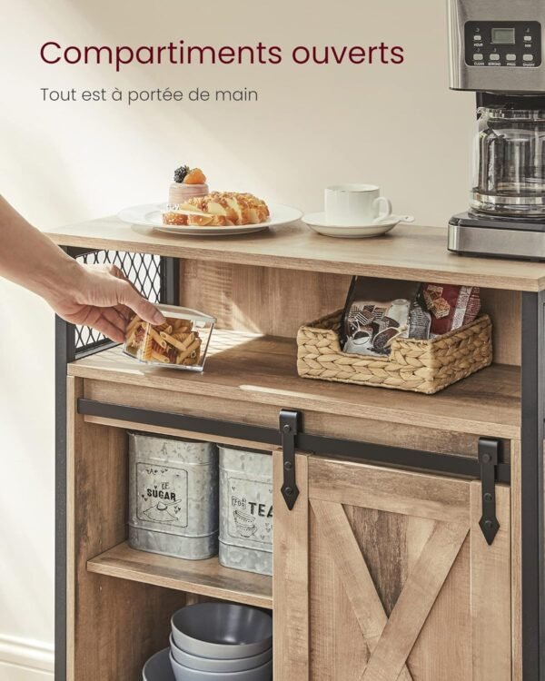 VASAGLE Meuble de Rangement, Buffet Cuisine, Commode, avec Porte Coulissante, 30 x 70 x 80 cm, Étagères Réglables, pour Salon, Marron Camel et Noir d'encre LSC089B50V1 – Image 6