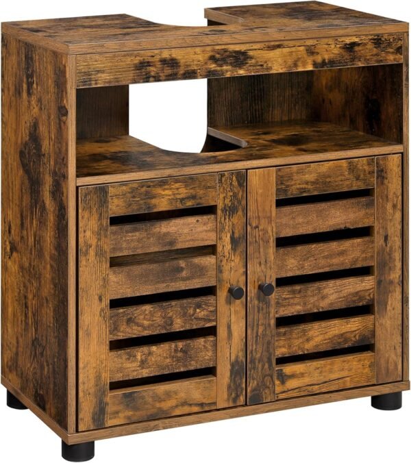 VASAGLE Meuble sous Lavabo, Meuble de Salle de Bain, Placard de Rangement, 30 x 60 x 64 cm, convient aux Lavabos sans Colonnes, avec 2 Portes Persiennes, Planche Réglable, Marron Rustique BBK04BX