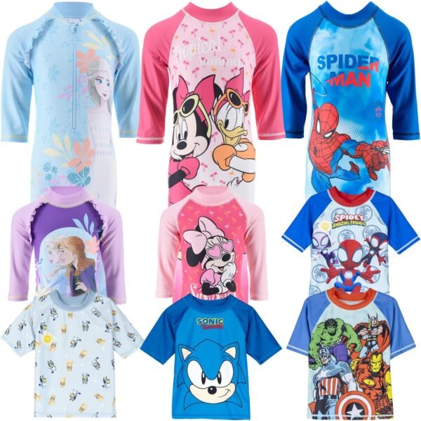 Characters Cartoons Bébé Fille - Maillot de bain Combinaison Protection Soleil Anti UV T-shirt ou Combinaison - Mer Piscine - Été