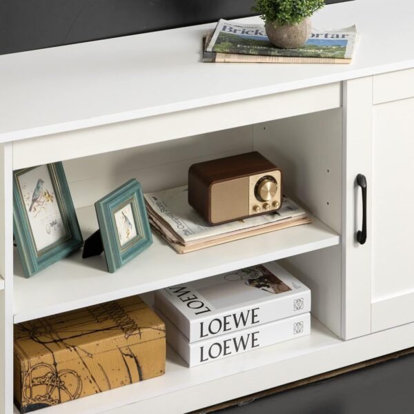Zinus Bennett Meuble TV - Meuble TV de style rustique avec étagères de rangement et portes - Meuble multimédia en bois - Table polyvalente - Blanc – Image 8