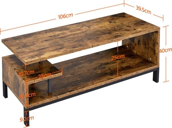 Yaheetech Meuble TV Bas Table TV Support de Télévision en Bois pour Salon Chambre Salle à Manger à 3 Niveaux Style Industriel Marron Rustique 106 x 39,5 x 40 cm – Image 4