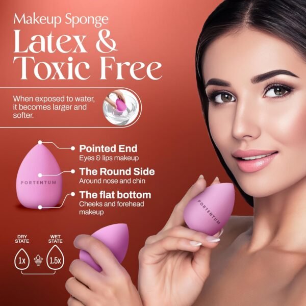 PORTENTUM Pinceaux Maquillages Professionnel (10+2pcs), Pinceau Maquillage Pour Fond de Teint Blush L'anti-cernes Fard à Paupières Poudre Libre, Avec Blender Eponge – Image 4