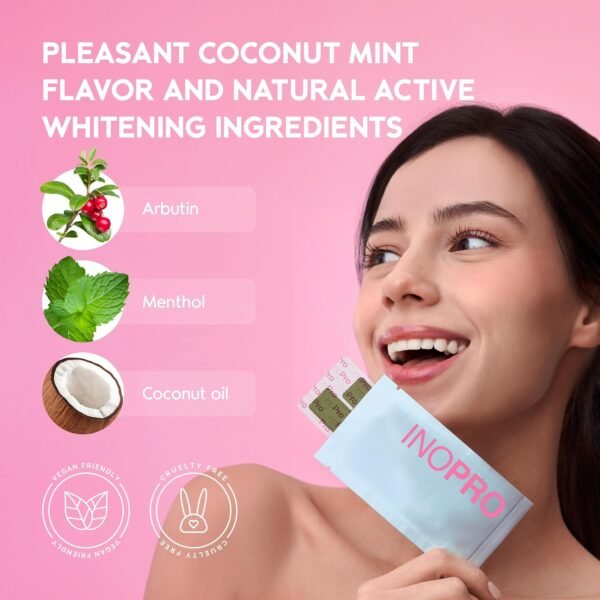 InoPro Green Teeth Whitening Strips - Peroxide Free Whitening Strips - Whitening Without The Harm - Deep Stains Removal - Sensitivity Free - 14 traitements, 28 Strips – Image 5
