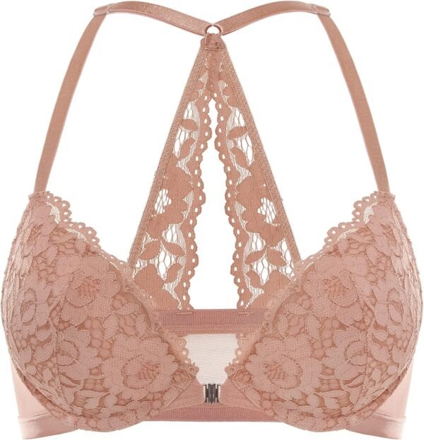DOBREVA Femme Soutien Gorge Fermeture Devant Push Up Decollete Plongeant avec Armature Dos Nageur Dentelle