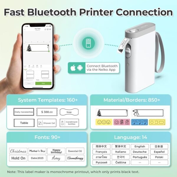 Nelko Imprimante d'étiquettes, Bluetooth P21, Étiqueteuse autocollante portable, Sans fil, Mini imprimante d'étiquettes avec iOS Android, Pour la maison, le bureau, blanc – Image 2