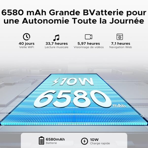 DOOGEE Tab A9 Tablette Android 15, Tablette 10 Pouces,Unisoc T310, 12GB RAM+64GB ROM(TF 2TB) Tablette avec Clavier, 6580 mAh Tablette Tactile, 5G WiFi/8MP/Type-C/GMS/Bluetooth/Face ID/Jack 3,5 mm,Noir – Image 3
