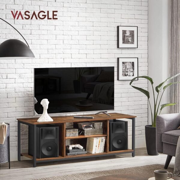 VASAGLE LTV060B01 Meuble TV pour TV Jusqu’à 152 cm (60"), avec étagères Ouvertes, Console TV pour Salon, Salle de Divertissement Marron Rustique/Noir – Image 2