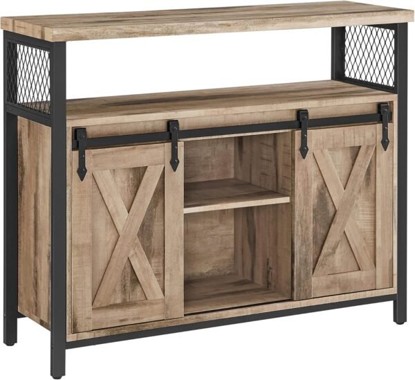 VASAGLE Meuble de Rangement, Buffet Cuisine, Commode, avec 2 Portes Coulissantes, 33 x 100 x 80 cm, Étagères Réglables, pour Salon, Marron Camel et Noir d'encre LSC092B50
