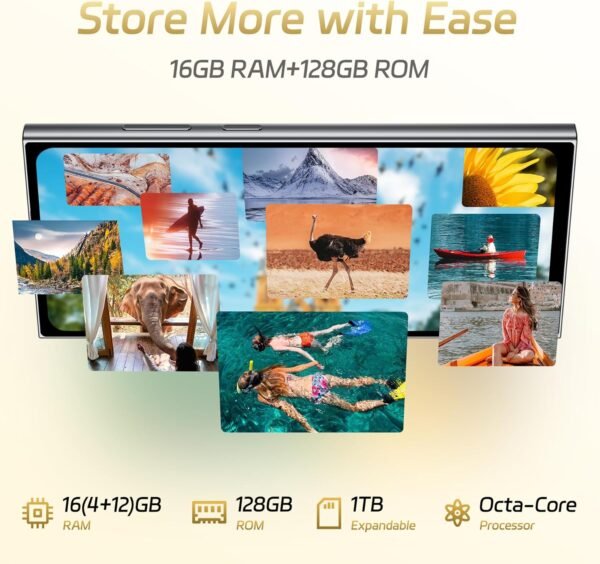 OUKITEL C61 Smartphone Pas Cher Android 15-16(4+12) Go +128Go(TF 1TB) Telephone Portable Pas Cher, 6.88" HD+ Écran, 5150mAh Telephone, 13MP+5MP Téléphone Gaming, 4G Dual SIM/GPS/Fingerprint/Face ID – Image 4