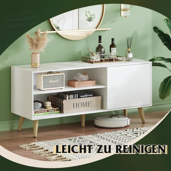 WLIVE Meuble TV Blanc Support pour Téléviseur Jusqu à 55 Pouces, Banc TV Meuble TV Haut avec Étagères Réglables, Meuble TV 120 cm Longueur Style Rustique Marron Rustique pour Salle à Manger, Chambre – Image 6