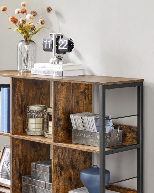 VASAGLE Meuble de Rangement 3 Niveaux, ÉtagÈre Rangement, BibliothÈque Style Industriel, 9 Cubes, pour Salon, Bureau, EntrÉe, Cuisine, 30 x 100 x 103,1 cm, Marron Rustique et Noir LLS112B01 – Image 8