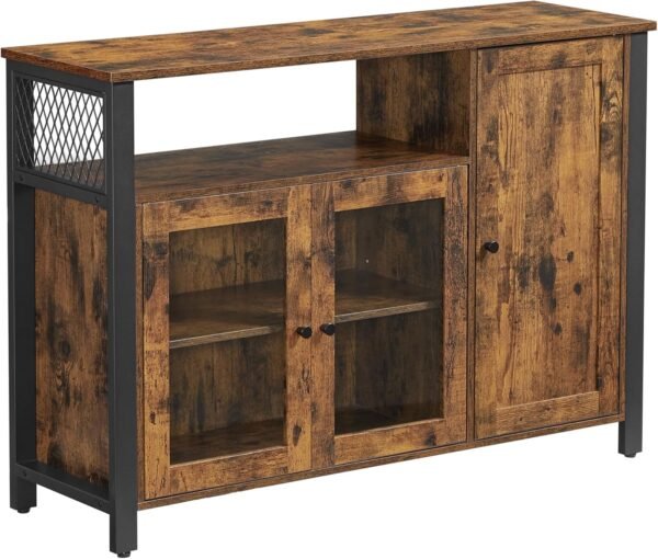 VASAGLE Meuble de Rangement, Buffet, Armoire de Cuisine, Placard, avec 3 Portes, pour Salon, Cuisine, Salle à Manger, 33 x 110 x 75 cm, Style Rustique, Marron Rustique et Noir LSC096B01