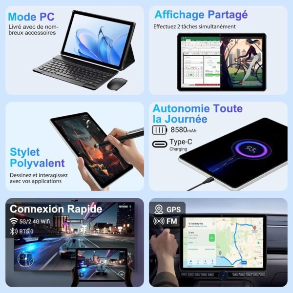 MAXLEGEN Tablette Tactile 11 Pouces, Android 15, 2K IPS Écran, 36GB RAM+256GB/1TB Extensible, Octa-Core 90Hz, 5G WiFi Tablets, 9580mAh, Caméra 13MP, GPS, Clavier/Souris/Stylet/Écouteur/Étui Inclus – Image 7