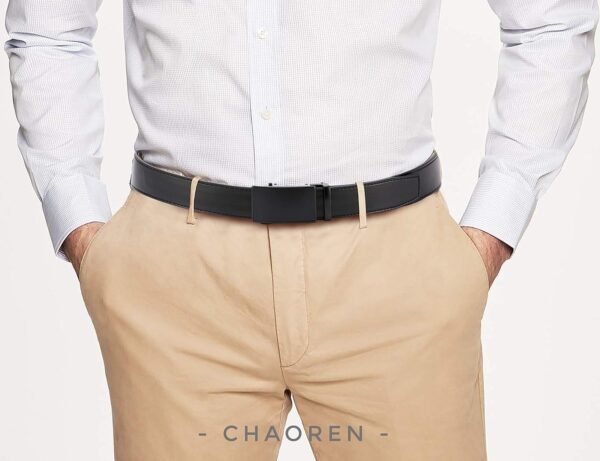 CHAOREN Ceinture Hommes Sans Boucle - Ceinture Automatique en Cuir pour Homme -Taille Ajustable (Largeur de 35 mm) – Image 2