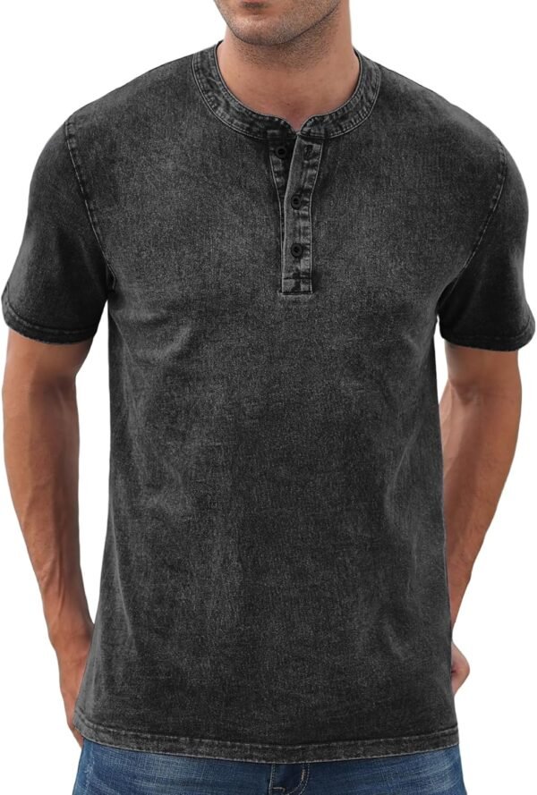 NITAGUT Henley T-shirt en coton pour homme - Coupe ajustée - Manches courtes - Vintage - Distressed Tee Shirts - S-XXL – Image 2