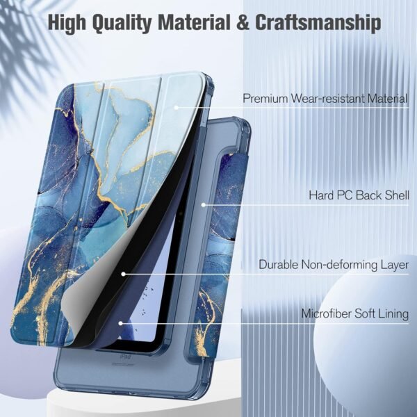 FINTIE Coque pour iPad (A16) 11 Pouces 11ème Génération 2025, iPad 10ème Génération 10.9 Pouces 2022 - Coque Arrière Rigide Transparente Givrée, Housse Fine Légère Etui Pliable, Marbre Océan – Image 6