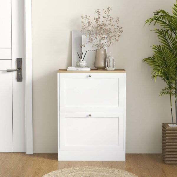 HOMCOM Meuble à Chaussures 12 Paires, Meuble d'entrée étroite avec 2 tiroirs rabattables et étagères réglables, Armoire à Chaussures Moderne pour Couloir et entrée, 60 x 24 x 80 cm, Blanc – Image 8