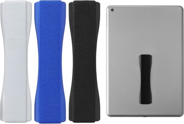 kwmobile 3X Support autoadhésif pour Tablette - Accessoire Universel Main pour tablettes - Sangle poignée élastique Dos Tablette - Noir-Bleu foncé-argenté