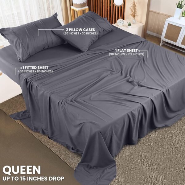 Utopia Bedding Parure de lit 4 pièces en Microfibre (Grand lit, Gris) – Image 2