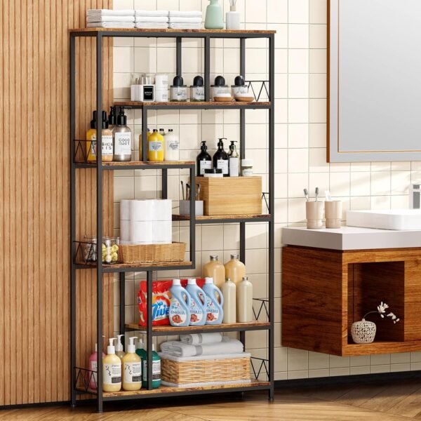 Bealife Bibliotheque, Bibliothèque avec 5 étagères, Bibliothèque Ouverte pour Salon, Bureau, Chambre (Rétro) – Image 5
