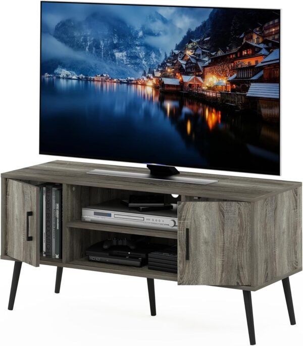 Furinno Claude Meuble TV de Style Milieu du Siècle avec Pieds en Bois, pour Téléviseur Jusqu'à 50 Pouces, Deux Armoires, Engineered Wood, Chêne Français Gris, Two Cabinets – Image 5