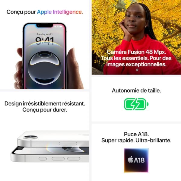 Apple iPhone 16e 128 Go : Conçu pour Apple Intelligence, Puce A18, Autonomie de Taille, Caméra Fusion 48 Mpx, Écran Super Retina XDR de 6,1 Pouces; Noir – Image 5