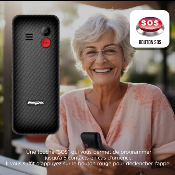 Energizer - Mobile E4 - Téléphone Senior Débloqué 2G - Bouton SOS - Batterie 1000 mAh - Clavier à Touches AR - Double Sim - Torche - Chargeur UK – Image 4