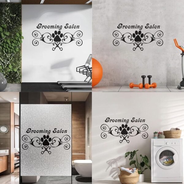 Autocollants muraux pour salon de toilettage, affiche en vinyle avec imprimé chien, décoration pour animalerie, ciseaux de toilettage pour animaux de compagnie, animalerie-S-23x42cm-Black – Image 4