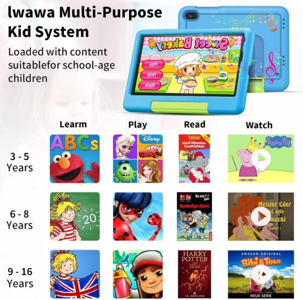 Tablette Enfants 8 Pouces 6Go RAM + 128Go ROM (TF 1To) Android 13 GMS Certified, Logiciel Enfant Pré-Installé, Éducative, Contrôle Parental,WiFi,4000mAh, Tablette Tactile avec Kid-Proof Étui -Bleu – Image 4