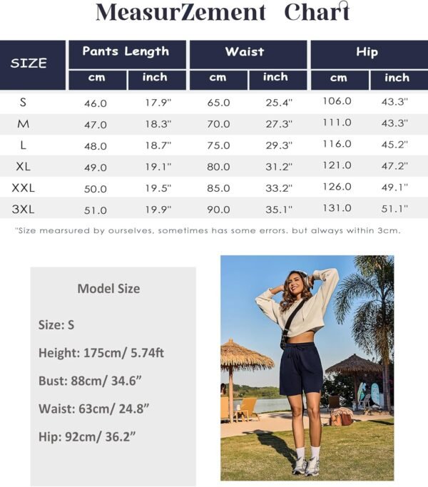 Leversic Femme Bermudas Pantalon Court Été Shorts de Sport Femme avec Cordon Élastique et Poches pour Yoga Fitness Gym Jogging S-XXL – Image 6