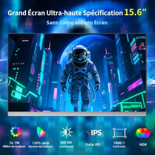 Newwin Écran Portable 15,6" FHD 1080P IPS HDR Deuxième Ecran Portable Moniteur de Voyage 120% sRGB USB-C HDMI Plug & Play Moniteur de Jeu Externe pour Ordinateur Portable PC Mac Switch Xbox PS3/4/5 – Image 2