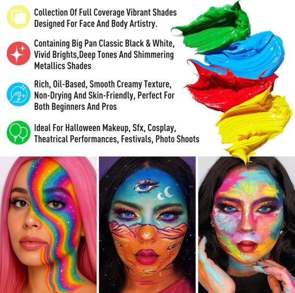 UCANBE Peinture Visage 20 Couleurs - Fard Gras Peinture Corporelle Longue Durée Sécurité, Palette de Maquillage Halloween pour Théâtre, Carnaval, Scène, Clown, Cosplay – Image 2