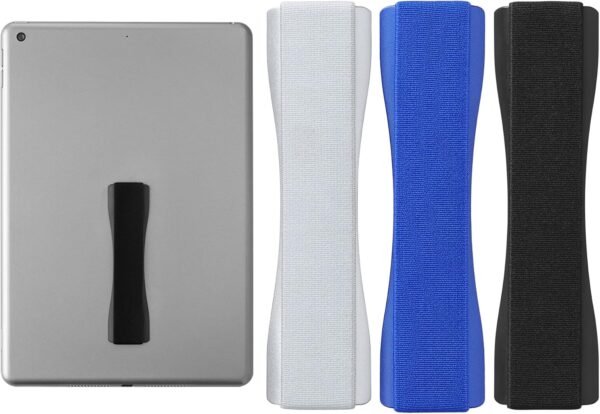 kwmobile 3X Support autoadhésif pour Tablette - Accessoire Universel Main pour tablettes - Sangle poignée élastique Dos Tablette - Noir-Bleu foncé-argenté – Image 8