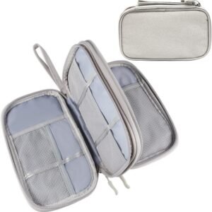 Teskyer Sac de Rangement Câble, Sac de Rangement d’Accessoires Électroniques, Étanche, Antichoc Anti, Accessoires de Voyage, 2 Couche, Gris