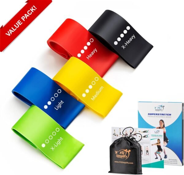 Fit Simplify Lot de 5 bandes de résistance avec guide d'instructions (français non garanti) et sac de transport – Image 3