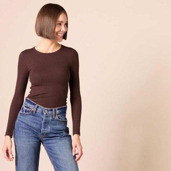 Amazon Essentials Haut à Encolure Ronde et Manches Longues, Coupe ajustée, en Maille côtelée (Existe en Grandes Tailles) Femme, Lot de 2 – Image 2