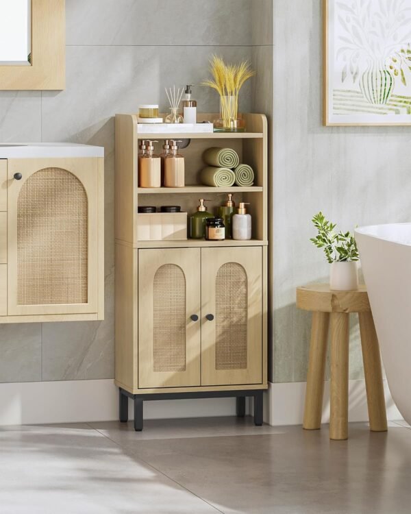 Hzuaneri Meuble de Salle de Bain, Armoire de Salle de Bain, Meuble de Rangement avec 2 Portes, avec Compartiment Ouvert, Étagères Réglables, 20 x 37 x 83 cm, Chêne Clair BC48202B – Image 8