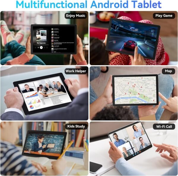 Ainmel Tablette 10 Pouces, Android 14 Tablette Processeur Octa-Core, 8GB+64GB(TF 1TB), 1280 x 800 HD IPS Wi-FI 6 /Widevine L1/5000mAh/Double Caméra/Identification Faciale Tablettes PC (Noir) – Image 6