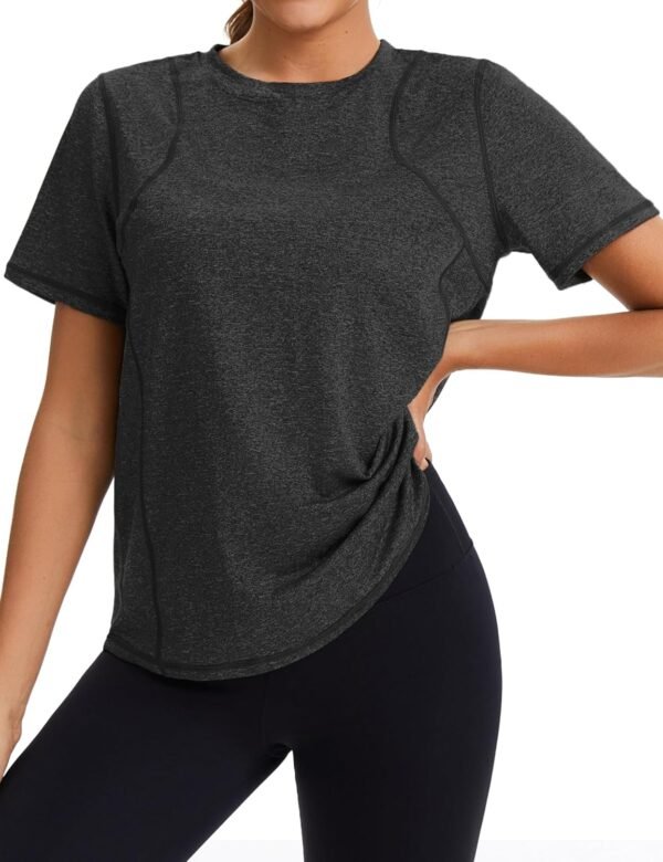 Gyabnw Tee Shirt Sport Femme T-Shirt à Manches Courtes col Rond Tops Sèche Vite Hauts Yoga Running Fitness Pilates évacuant l'humidité Tops