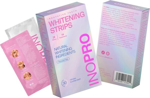 InoPro Green Teeth Whitening Strips - Peroxide Free Whitening Strips - Whitening Without The Harm - Deep Stains Removal - Sensitivity Free - 14 traitements, 28 Strips – Image 9