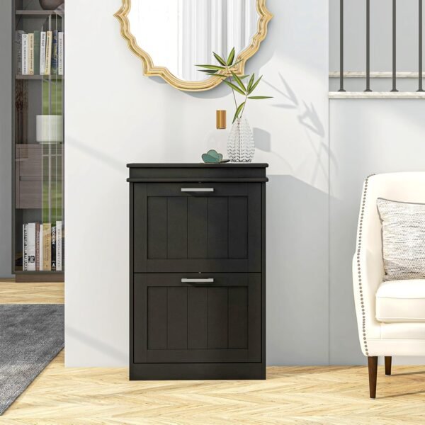HOMCOM Meuble à Chaussures, Armoire à Chaussures, 2 Portes abattants, étagères réglables, pour entrée, Couloir, 54 x 24 x 82,5 cm, Noir – Image 8