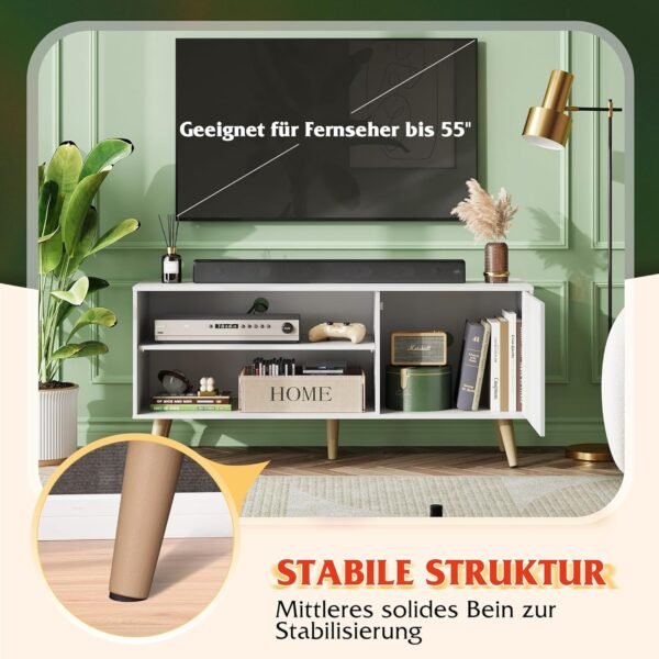 WLIVE Meuble TV Blanc Support pour Téléviseur Jusqu à 55 Pouces, Banc TV Meuble TV Haut avec Étagères Réglables, Meuble TV 120 cm Longueur Style Rustique Marron Rustique pour Salle à Manger, Chambre – Image 3