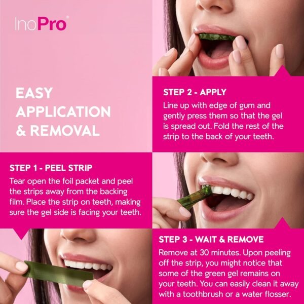 InoPro Green Teeth Whitening Strips - Peroxide Free Whitening Strips - Whitening Without The Harm - Deep Stains Removal - Sensitivity Free - 14 traitements, 28 Strips – Image 7
