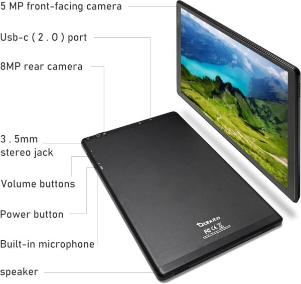 Tibuta Tablettes Android 14 2025, 10 Pouces, avec étui de Protection, processeur Quad-Core, caméra Frontale 5 Mpx et arrière 8 Mpx, Bluetooth 5 000 mAh, Wi-FI – Image 8