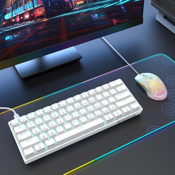 Dierya Clavier Gamer Mécanique 60% Câblé avec Interrupteur Marron,DK61se Clavier Gaming Rétroéclairage Bleu Glacier,Type-c Mechanical Keyboard Compact 61 Touches Anti-ghosting-US Layout,Blanc – Image 7