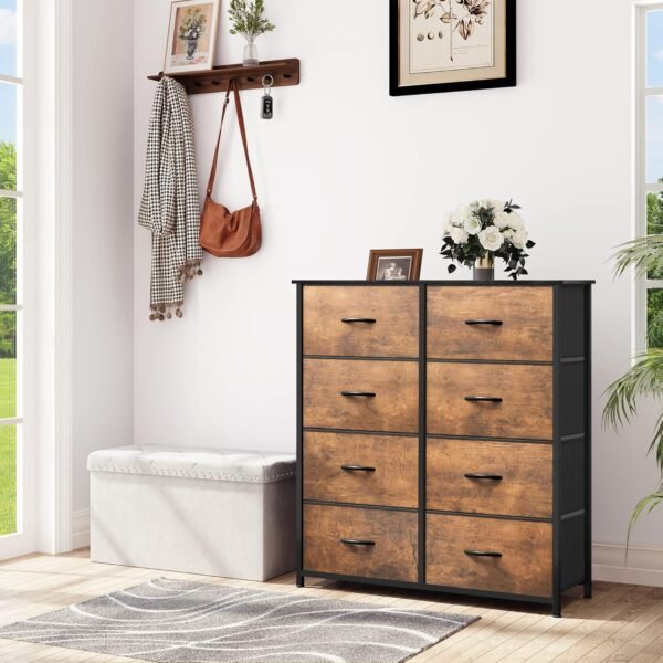 YITAHOME Commode pour Chambre à Coucher, Commode à 8 Tiroirs en Tissu Meuble de Rangement avec Dessus en Bois et Grand Espace de Rangement Chambre à Coucher, Salon, Chambre d'enfant, Rouille Brun – Image 5