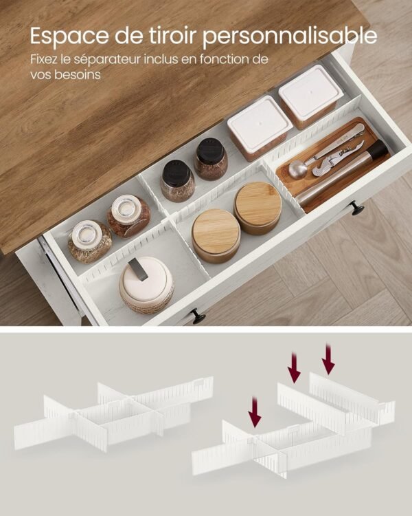 VASAGLE Buffet, Meuble de Rangement avec Tiroir, Meuble de Cuisine, avec Portes, Étagère Réglable, Style Campagne, pour Salon, 40 x 80 x 80 cm, Blanc Rustique et Marron Miel BBK341W01 – Image 6