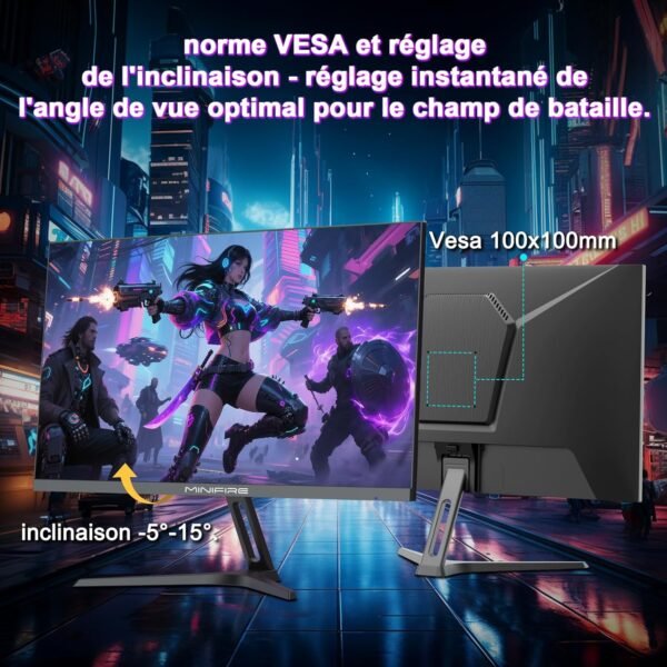 Minifire 27 Ecran PC Gamer,260Hz, Fast IPS Moniteur Gaming, QHD 2K 2560 x 1440p,1Ms, Écran Blanc, Freesync, 130% sRGB, HDR10, Faible lumière Bleue, VESA 100x100, 2×DP1.4/2×HDMI 2.0 - Noir – Image 9