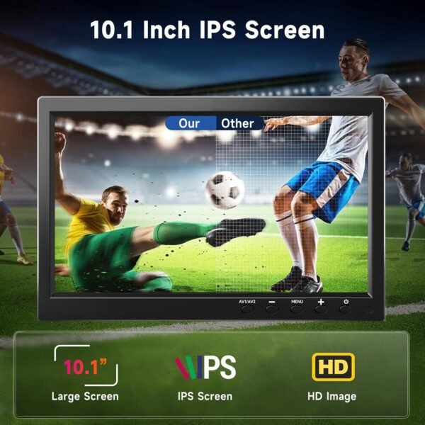 podofo Mini Moniteur LCD 10,1 Pouces, Moniteur Portable pour Ordinateur/Surveillance/caméra arrière, avec entrée HDMI/VGA/AVI/BNC/USB, Moniteur HDMI pour Le Jeu, DC 9-30V – Image 4